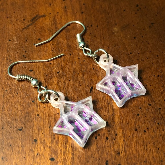 Handmade UV Resin Aries Zodiac Symbol Earrings - Picture 4 of 8